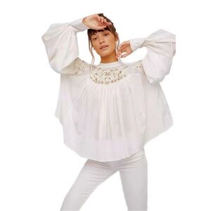 Free People Have It My Way Sheer Embroidery Long Sleeve Top In Ivory Size S